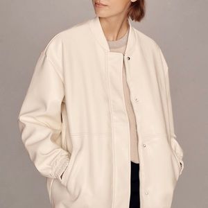 Maeve by Anthropologie oversized faux leather bomber jacket.